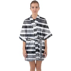 Borders Ikat Ethnic Frame Tribal Half Sleeve Satin Kimono  by Wegoenart