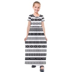 Borders Ikat Ethnic Frame Tribal Kids  Short Sleeve Maxi Dress by Wegoenart