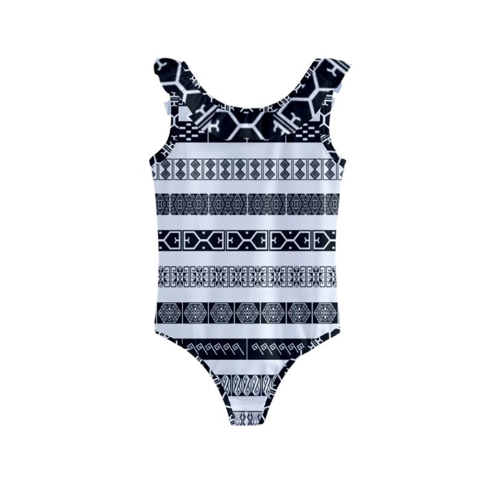 Borders Ikat Ethnic Frame Tribal Kids  Frill Swimsuit