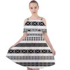 Borders Ikat Ethnic Frame Tribal Cut Out Shoulders Chiffon Dress