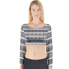 Borders Ikat Ethnic Frame Tribal Long Sleeve Crop Top by Wegoenart