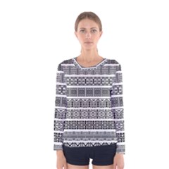 Borders Ikat Ethnic Frame Tribal Women s Long Sleeve Tee