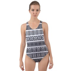 Borders Ikat Ethnic Frame Tribal Cut-out Back One Piece Swimsuit by Wegoenart