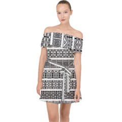 Borders Ikat Ethnic Frame Tribal Off Shoulder Chiffon Dress by Wegoenart