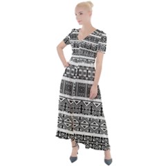 Borders Ikat Ethnic Frame Tribal Button Up Short Sleeve Maxi Dress