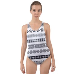 Borders Ikat Ethnic Frame Tribal Cut-out Back One Piece Swimsuit by Wegoenart