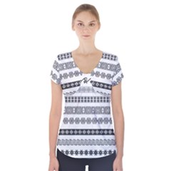 Borders Ikat Ethnic Frame Tribal Short Sleeve Front Detail Top by Wegoenart