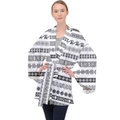 Borders Ikat Ethnic Frame Tribal Long Sleeve Velvet Kimono  by Wegoenart