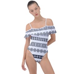 Borders Ikat Ethnic Frame Tribal Frill Detail One Piece Swimsuit by Wegoenart