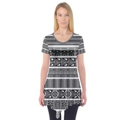 Borders Ikat Ethnic Frame Tribal Short Sleeve Tunic  by Wegoenart