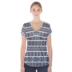 Borders Ikat Ethnic Frame Tribal Short Sleeve Front Detail Top by Wegoenart