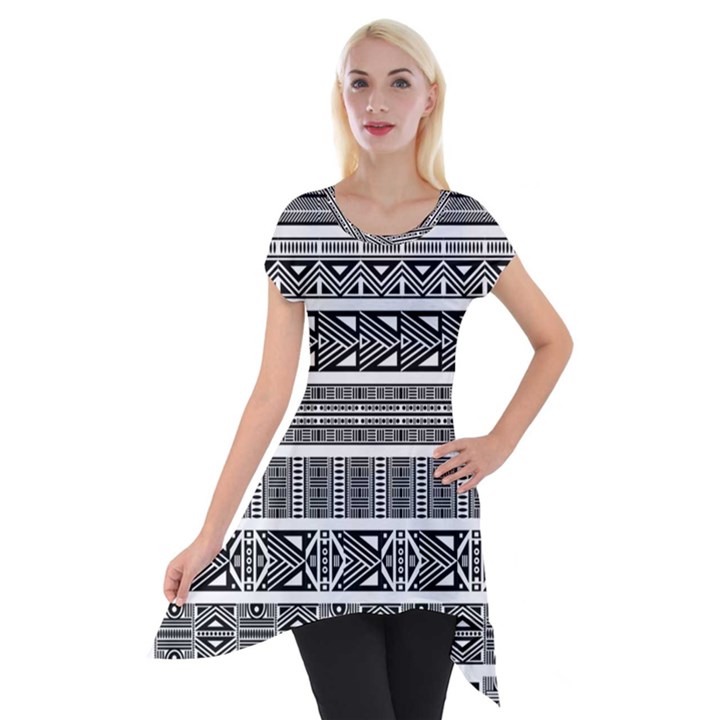 Borders Ikat Ethnic Frame Tribal Short Sleeve Side Drop Tunic