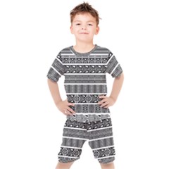 Borders Ikat Ethnic Frame Tribal Kids  Tee And Shorts Set by Wegoenart