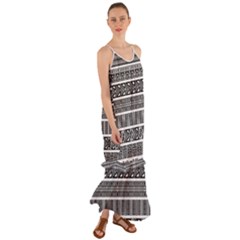 Borders Ikat Ethnic Frame Tribal Cami Maxi Ruffle Chiffon Dress by Wegoenart