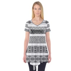 Borders Ikat Ethnic Frame Tribal Short Sleeve Tunic  by Wegoenart