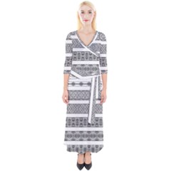 Borders Ikat Ethnic Frame Tribal Quarter Sleeve Wrap Maxi Dress by Wegoenart