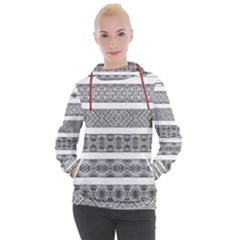 Borders Ikat Ethnic Frame Tribal Women s Hooded Pullover