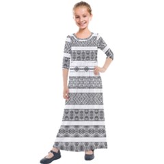 Borders Ikat Ethnic Frame Tribal Kids  Quarter Sleeve Maxi Dress by Wegoenart