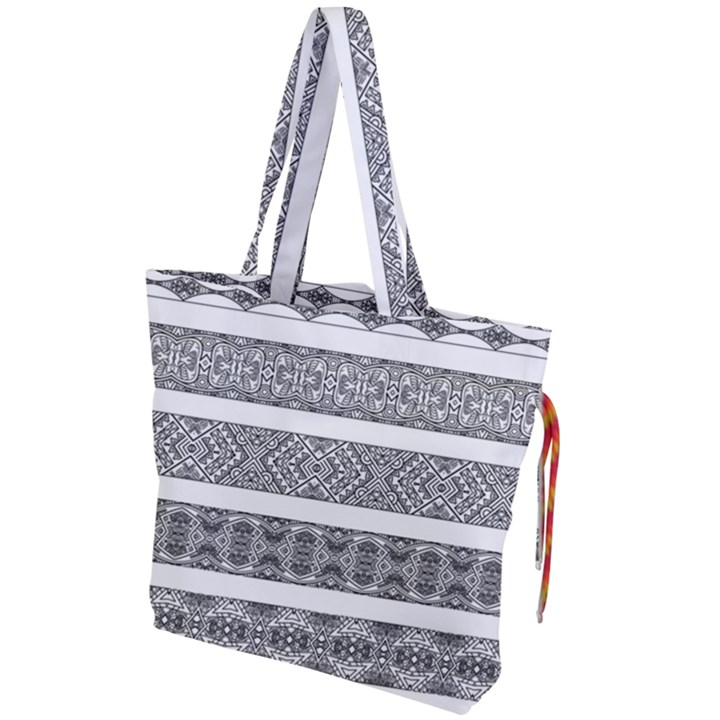 Borders Ikat Ethnic Frame Tribal Drawstring Tote Bag