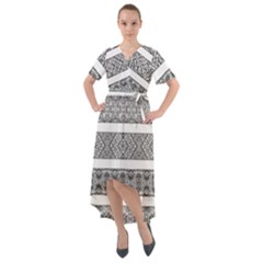 Borders Ikat Ethnic Frame Tribal Front Wrap High Low Dress by Wegoenart