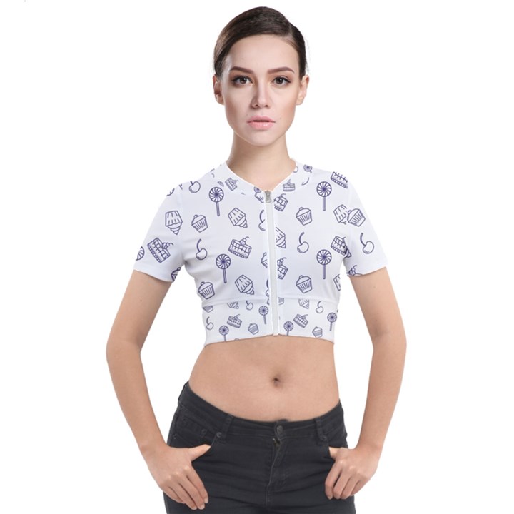 Cup Cake Cake Pattern Delicious Short Sleeve Cropped Jacket