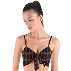 Red Silver Background Electric Woven Tie Front Bralet