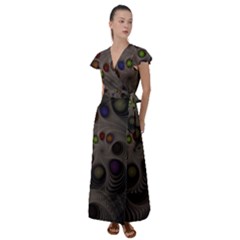 Fractal Fantasy Abstract Pattern Flutter Sleeve Maxi Dress by Wegoenart