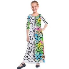 Brain Mind Psychology Idea Drawing Kids  Quarter Sleeve Maxi Dress by Wegoenart