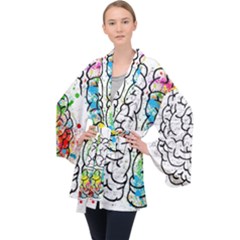 Brain Mind Psychology Idea Drawing Long Sleeve Velvet Kimono  by Wegoenart