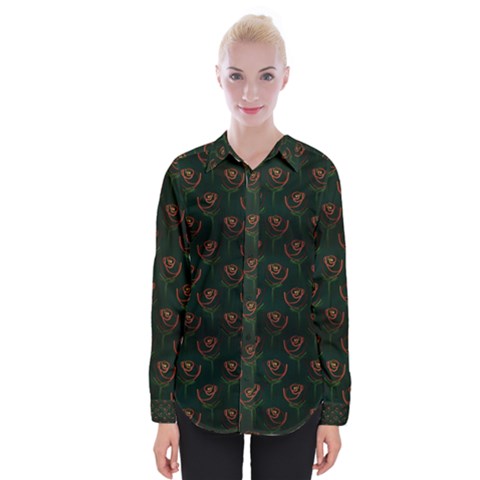 Orange Rose Wallpaper Pattern Womens Long Sleeve Shirt by Wegoenart