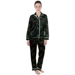 Orange Rose Wallpaper Pattern Satin Long Sleeve Pyjamas Set