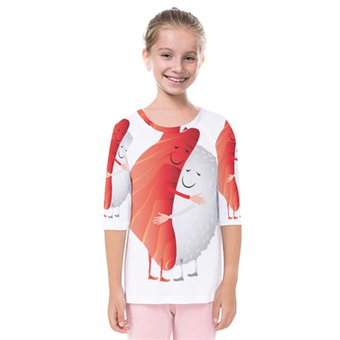 Cute Sushi Hug Fish Hugging Rice Kids  Quarter Sleeve Raglan Tee by SR88