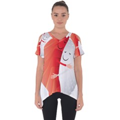 Cute Sushi Hug Fish Hugging Rice Cut Out Side Drop Tee by SR88