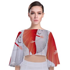 Cute Sushi Hug Fish Hugging Rice Tie Back Butterfly Sleeve Chiffon Top by SR88