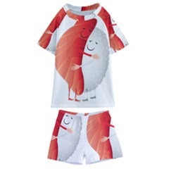 Cute Sushi Hug Fish Hugging Rice Kids  Swim Tee And Shorts Set by SR88