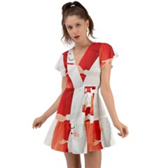 Cute Sushi Hug Fish Hugging Rice Flutter Sleeve Wrap Dress by SR88