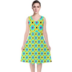 Pattern Tiles Square Design Modern V-neck Midi Sleeveless Dress  by Wegoenart