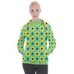 Pattern Tiles Square Design Modern Women s Hooded Pullover by Wegoenart