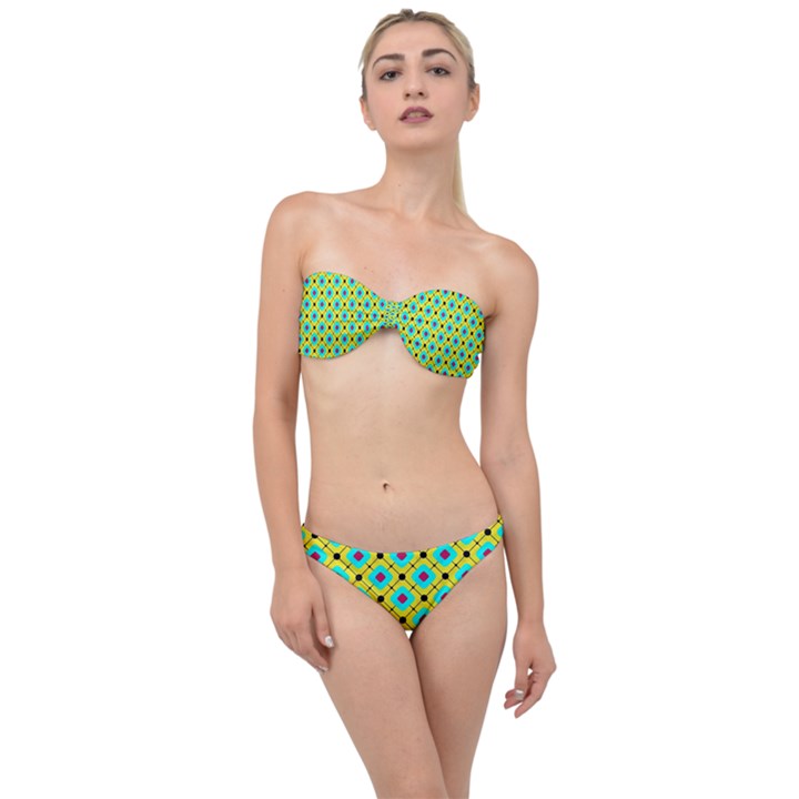 Pattern Tiles Square Design Modern Classic Bandeau Bikini Set