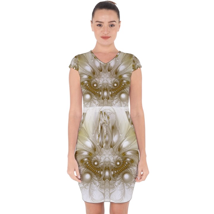 Fractal Fantasy Background Pattern Capsleeve Drawstring Dress 