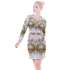 Fractal Fantasy Background Pattern Button Long Sleeve Dress by Wegoenart