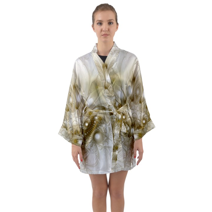 Fractal Fantasy Background Pattern Long Sleeve Satin Kimono