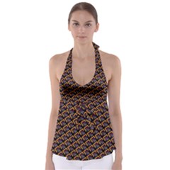 Abstract Orange Geometric Pattern Babydoll Tankini Top by Wegoenart