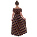 Abstract Orange Geometric Pattern Off Shoulder Open Front Chiffon Dress View2