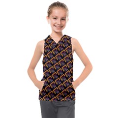 Abstract Orange Geometric Pattern Kids  Sleeveless Hoodie by Wegoenart