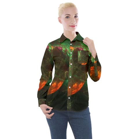 Space Cosmos Galaxy Universe Sky Women s Long Sleeve Pocket Shirt by Wegoenart