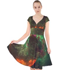 Space Cosmos Galaxy Universe Sky Cap Sleeve Front Wrap Midi Dress by Wegoenart