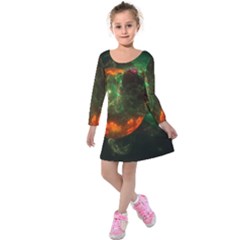 Space Cosmos Galaxy Universe Sky Kids  Long Sleeve Velvet Dress by Wegoenart