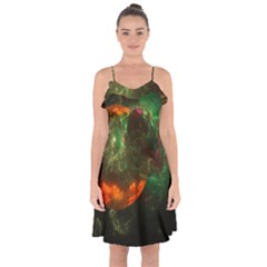 Space Cosmos Galaxy Universe Sky Ruffle Detail Chiffon Dress by Wegoenart