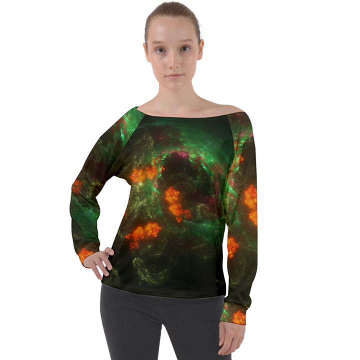 Space Cosmos Galaxy Universe Sky Off Shoulder Long Sleeve Velour Top